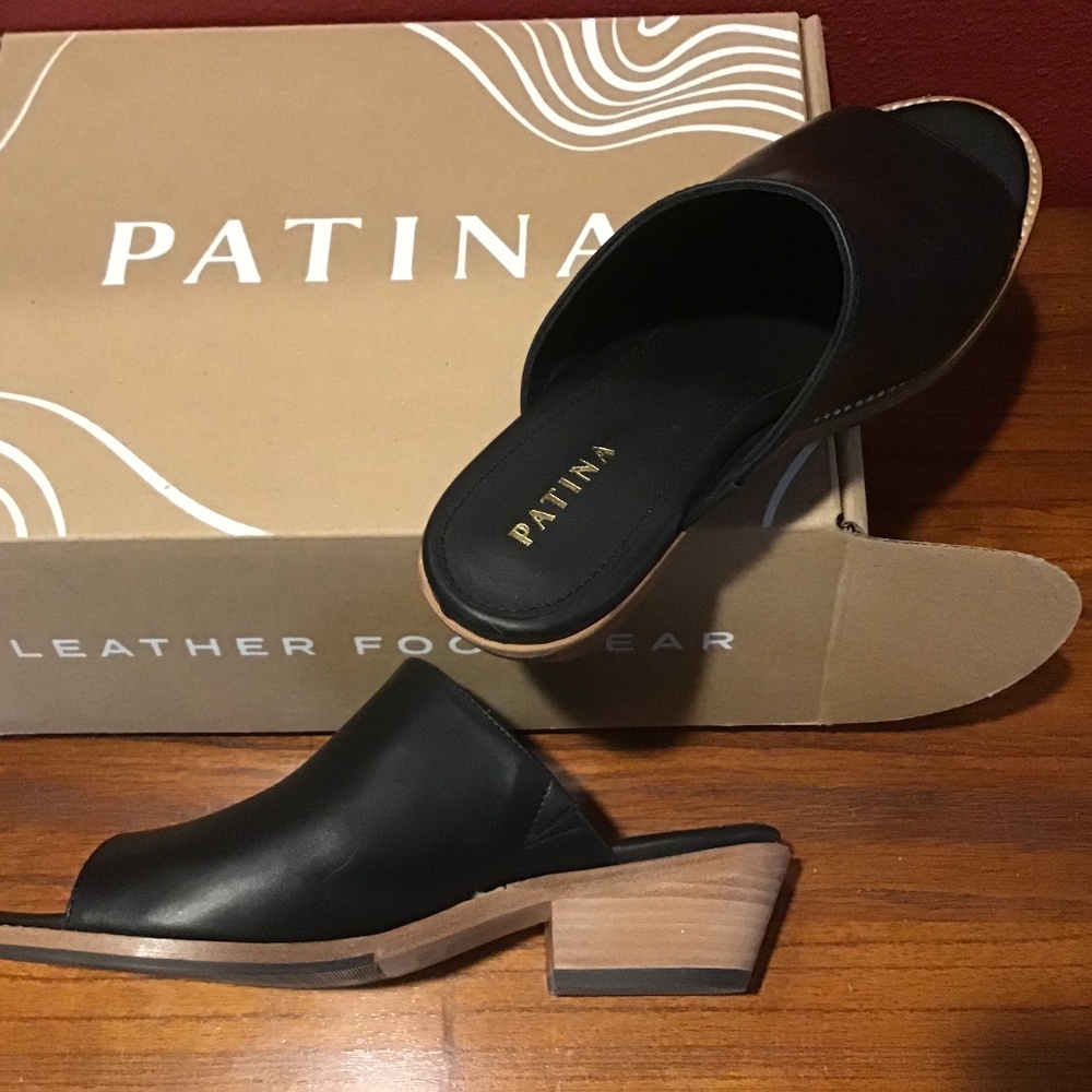 Womens  Portland Leather Black Mules Size 8.5